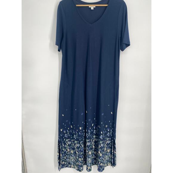 j. Jill Maxi Dress Woman's Large Blue Confetti Print Hem Knit Coastal TradMom - Picture 1 of 9